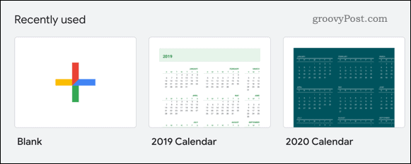 Selecionando um modelo de calendário no Planilhas Google