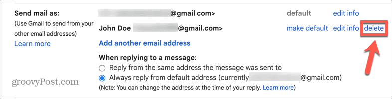 gmail excluir alias