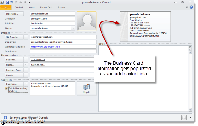 Crie um vCard no Outlook 2010
