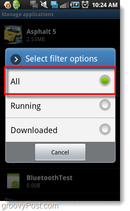 filtrar todo o gerenciamento de aplicativos Android