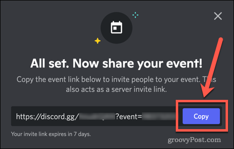 Compartilhando um evento do Discord