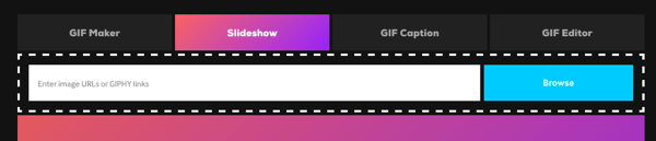 Clique na opção Slideshow para criar um GIF a partir de uma série de imagens.
