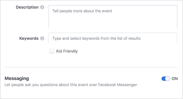 Para fornecer um canal de comunicação aberto entre você e os participantes do evento no Facebook, selecione a opção para permitir que as pessoas entrem em contato com você via Messenger.
