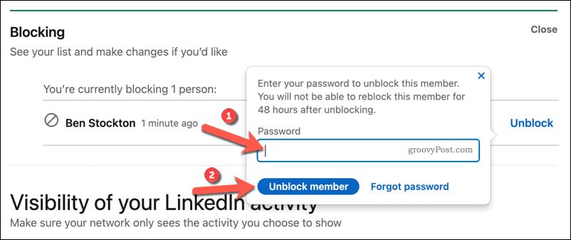 Confirme o desbloqueio de um usuário no LinkedIn