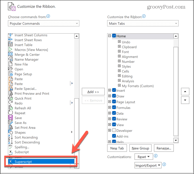 comando de subscrito do excel