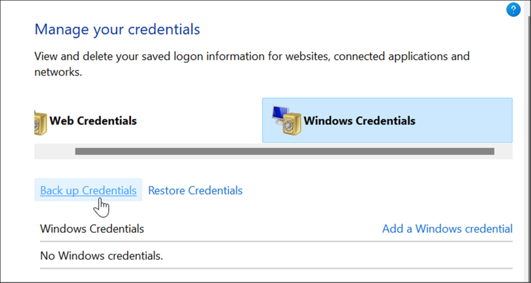 backup usar gerenciador de credenciais no windows 11