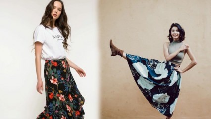 A preferência de Aybüke Pusat 2019 modelos de saia de padrão floral da temporada de outono
