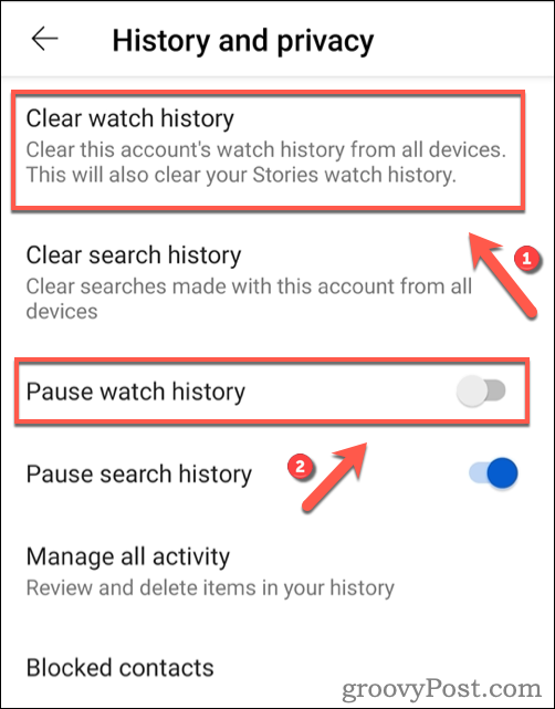 Limpando o histórico de exibição do YouTube no Android.