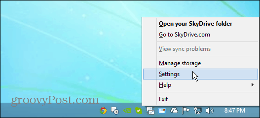 Configurações do SkyDrive
