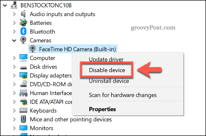 Desativando um dispositivo no Windows 10 Device Manager