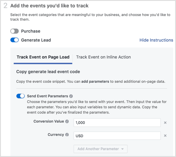 Instalação de pixel do Facebook adicionar eventos