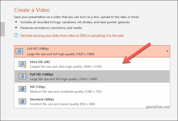 Determinar a qualidade dos vídeos exportados no PowerPoint