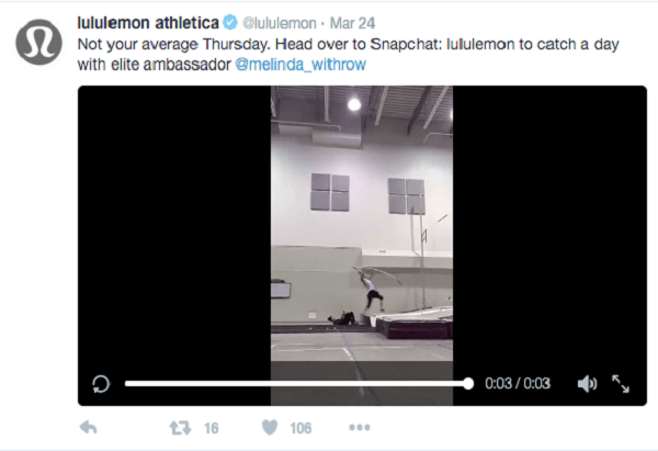 lululemon snapchat video preview no twitter
