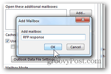 Adicionar caixa de correio Outlook 2013 - Digite o nome da caixa de correio Clique em OK