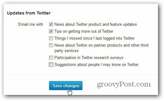 configurações do twitter notificações por e-mail personalizar salvar alterações