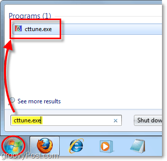 no menu Iniciar do Windows 7, carregue cctune.exe para carregar o clearType tuner