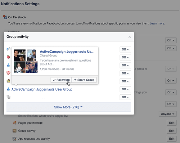 configuração do feed de notícias do grupo do Facebook no desktop