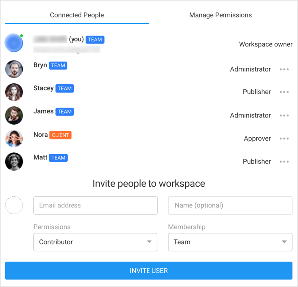 Convide pessoas para o espaço de trabalho planejável.