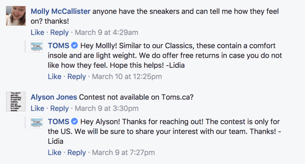 Quando os fãs do Facebook deixarem comentários em suas postagens, responda.