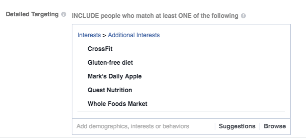 O anúncio da Bhu Foods no Instagram é direcionado às pessoas com base em dados demográficos, curtidas de páginas e interesses.