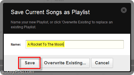 nomeie sua lista de reprodução Grooveshark