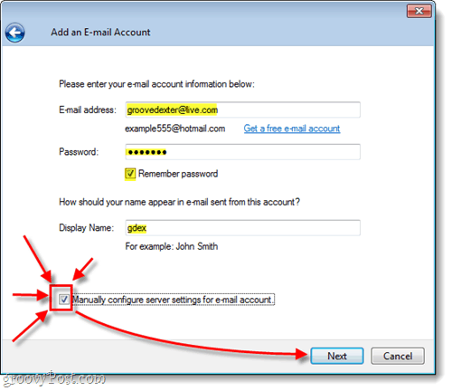 configure manualmente seu hotmail no windows live mail