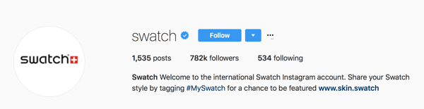 O Swatch pede aos usuários que marquem suas postagens com #MySwatch para ter a chance de aparecer em suas contas do Instagram.