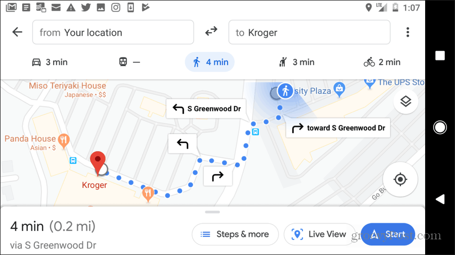 direções a pé do google maps