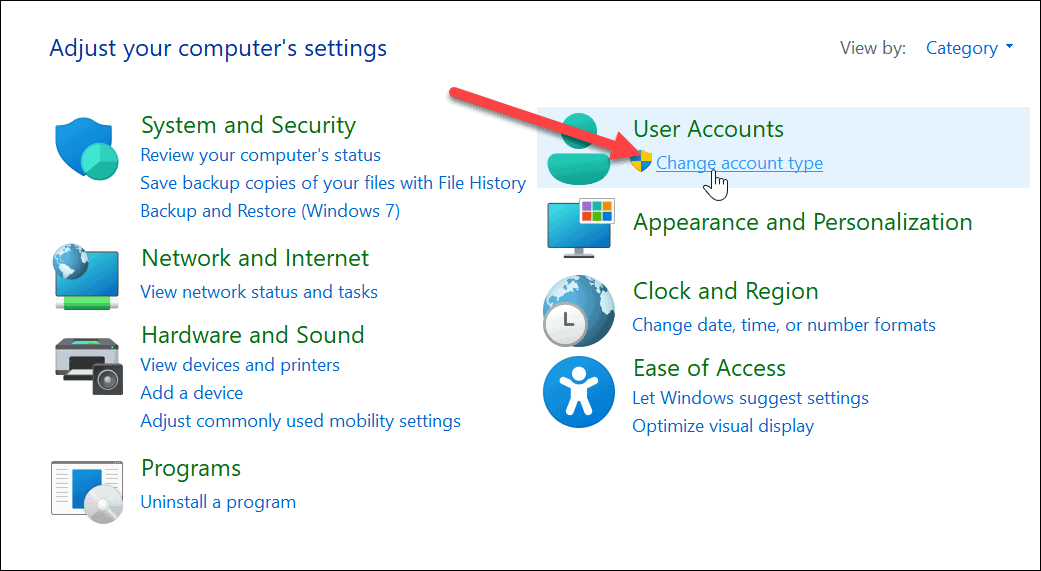 Alterar o tipo de conta no Windows 11