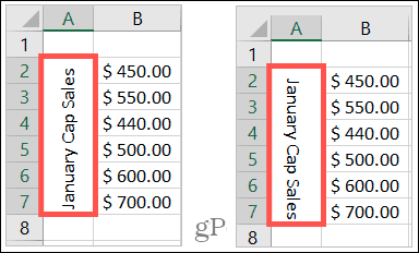 Texto girado para cima e para baixo no Excel