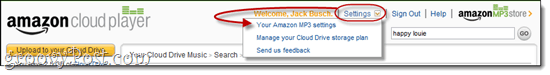 Configurações do Amazon Cloud Player