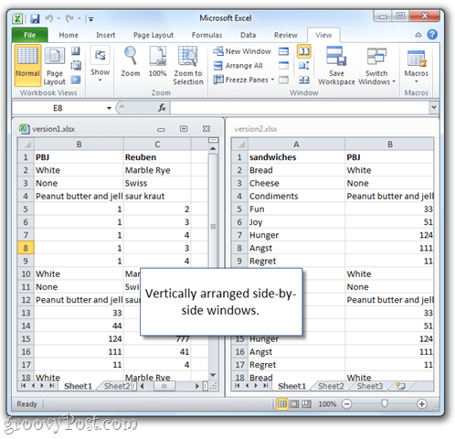 planilha do Microsoft Excel ao lado do outro