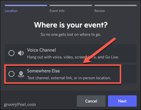 Criando um novo evento do Discord