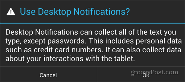 Notificações da área de trabalho Android