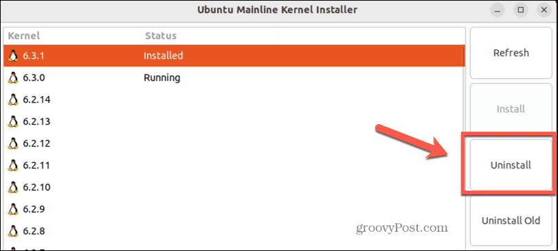 ubuntu desinstala o kernel na linha principal