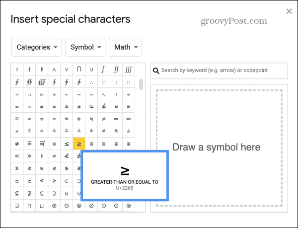 Google Slides selecione um símbolo