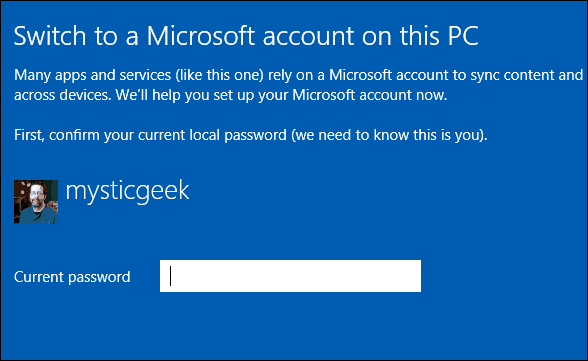 Mudar para a conta da Microsoft