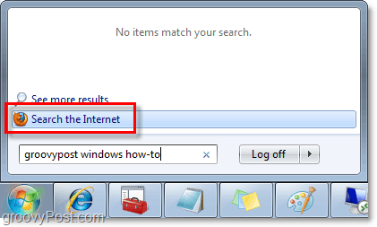 faça pesquisas no Windows 7 e pesquisas na Internet na caixa de pesquisa do orb do menu Iniciar