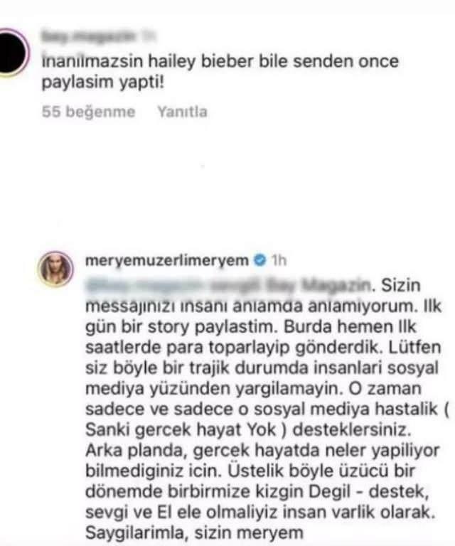 Meryem Uzerli reagiu às críticas
