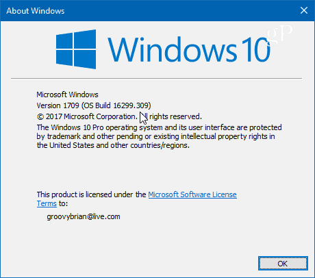 Compilação 16299-309 do Windows 10