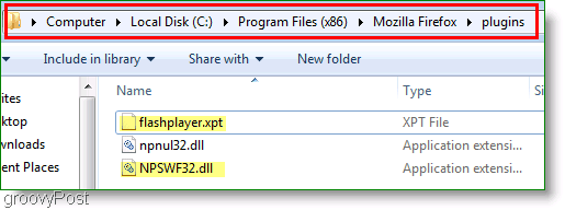 Captura de tela: Copie o Flash para a pasta Plugin Firefox para Windows 7