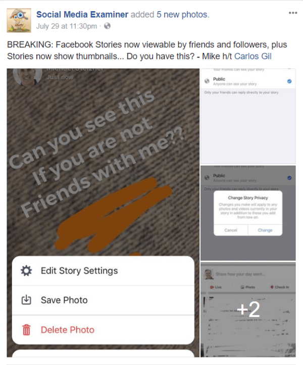 O Facebook lança compartilhamento público e imagens em miniatura para Histórias.