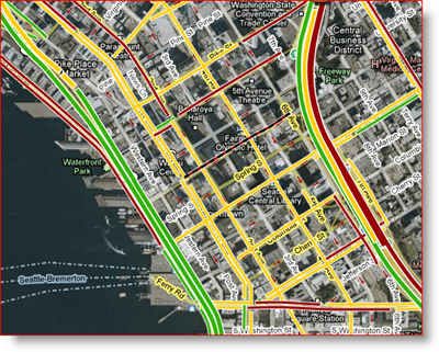 Mapa arterial vivo de Seattle do Google Maps