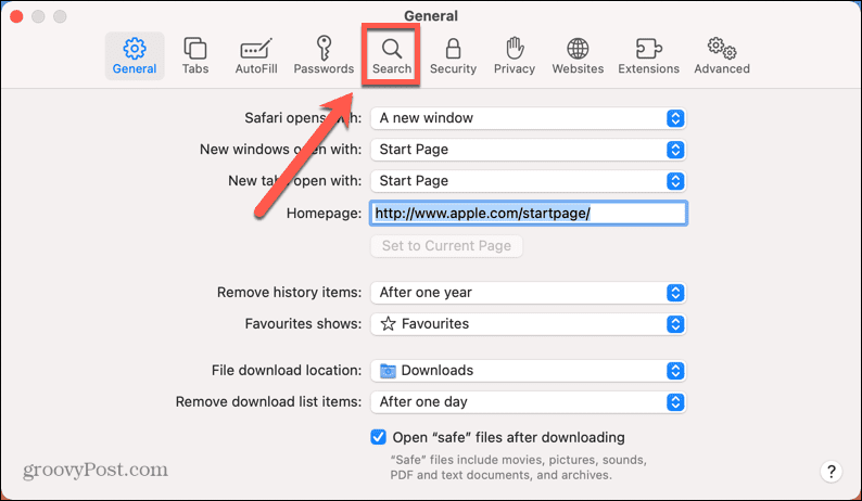 configurações de pesquisa do mac safari