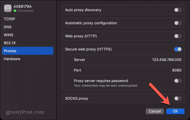 mac confirmar configurações de proxy