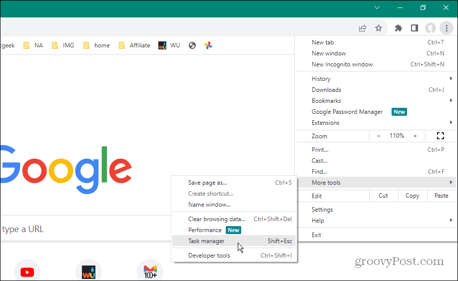 gerenciador de tarefas de ferramentas do Chrome 