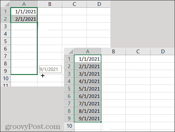 Padrão de data de preenchimento automático do Excel