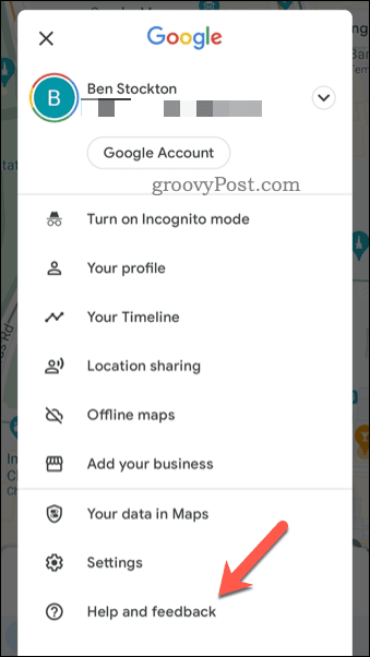 Abra o menu de comentários do Google Maps