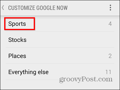 Esportes do Google Now
