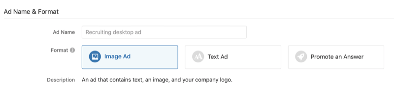 nome e formato do anúncio para a campanha publicitária Quora